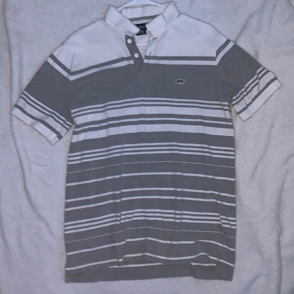 Large Gray/White Mens Ecko Unlimited Striped Dress Shirt